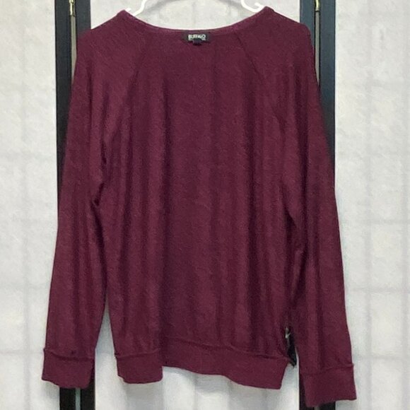 Buffalo David Bitton Burgundy Raglan Long Sleeve Marled Knit Tee Shirt M - Picture 6 of 12
